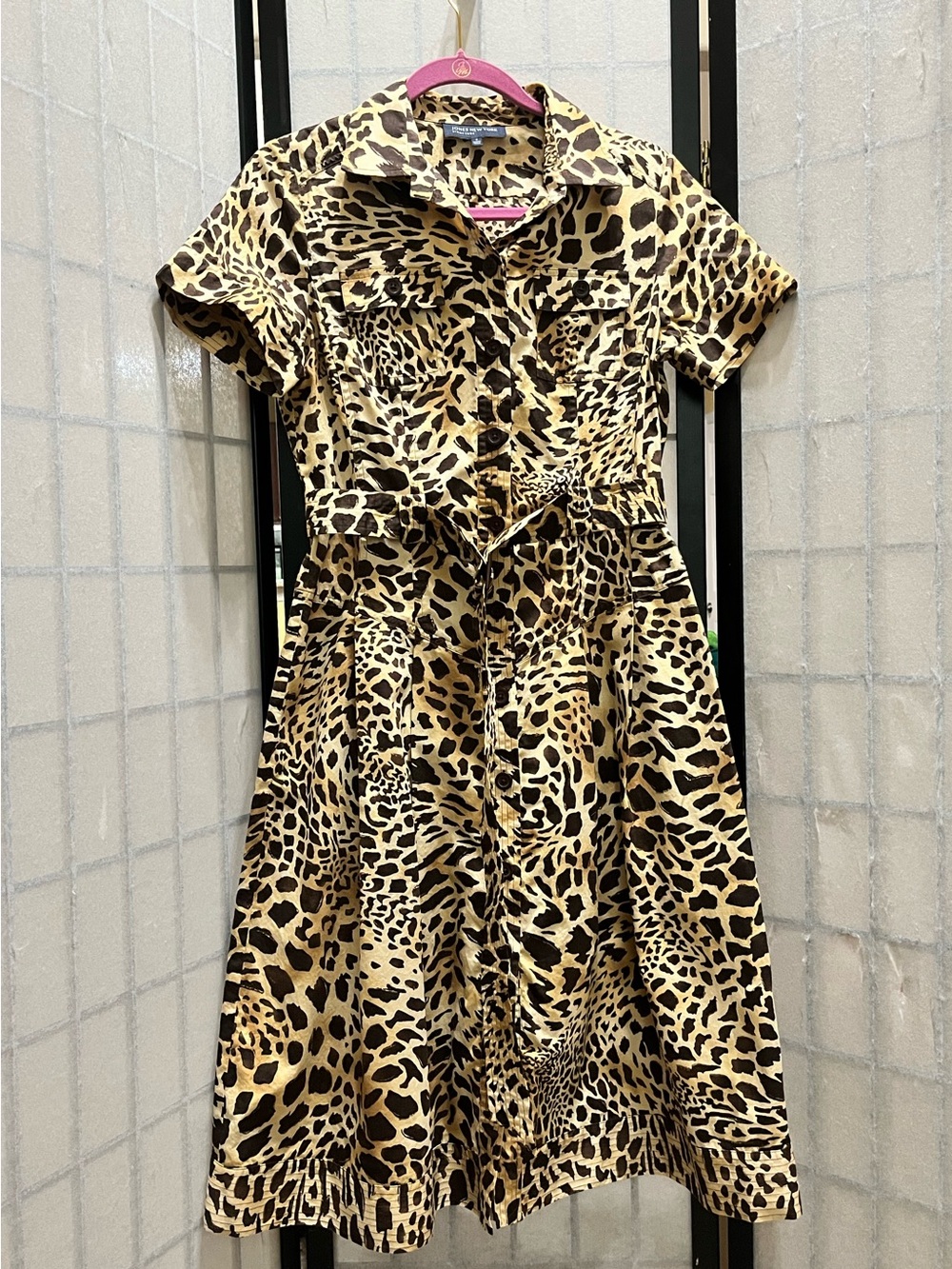 JONES NEWYORK Leopard Print Shirt Dress - Animal Print Short Sleeve WOMEN SIZE 6